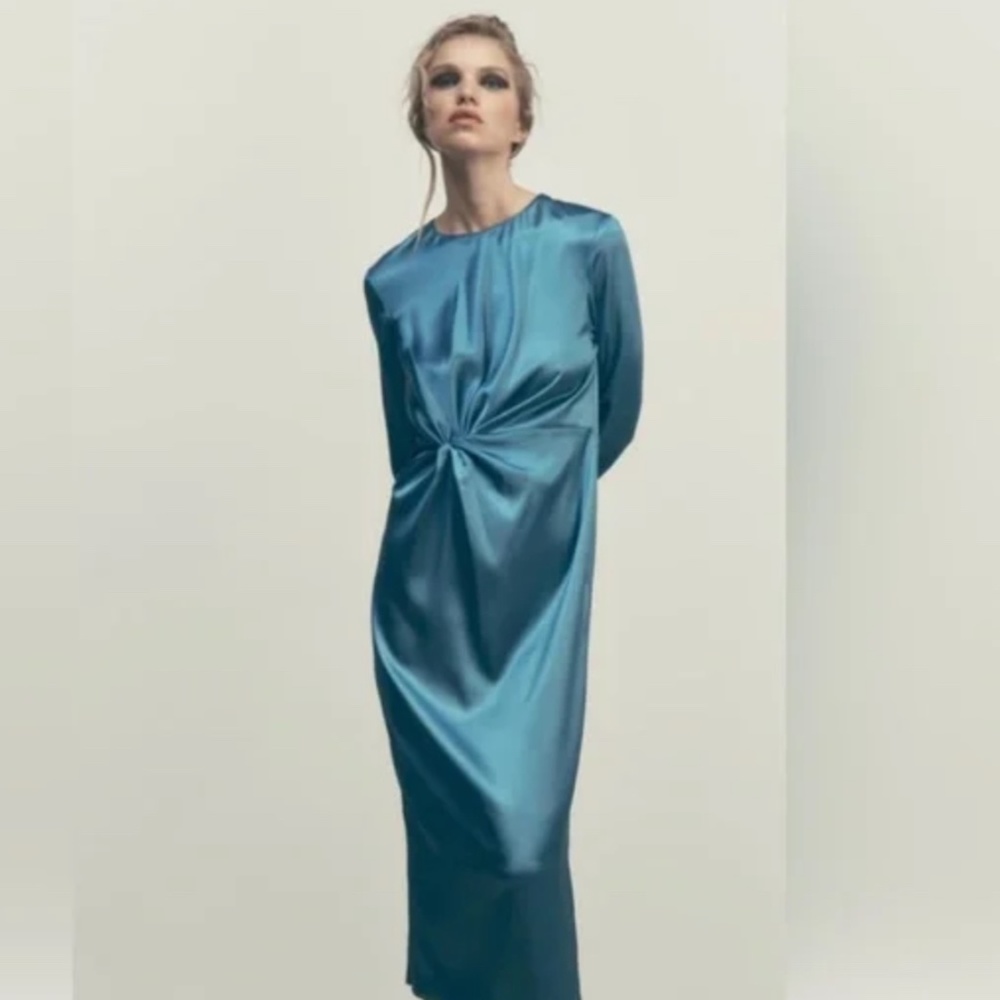 NWT ZARA Knotted Satin Effect Dress size M
